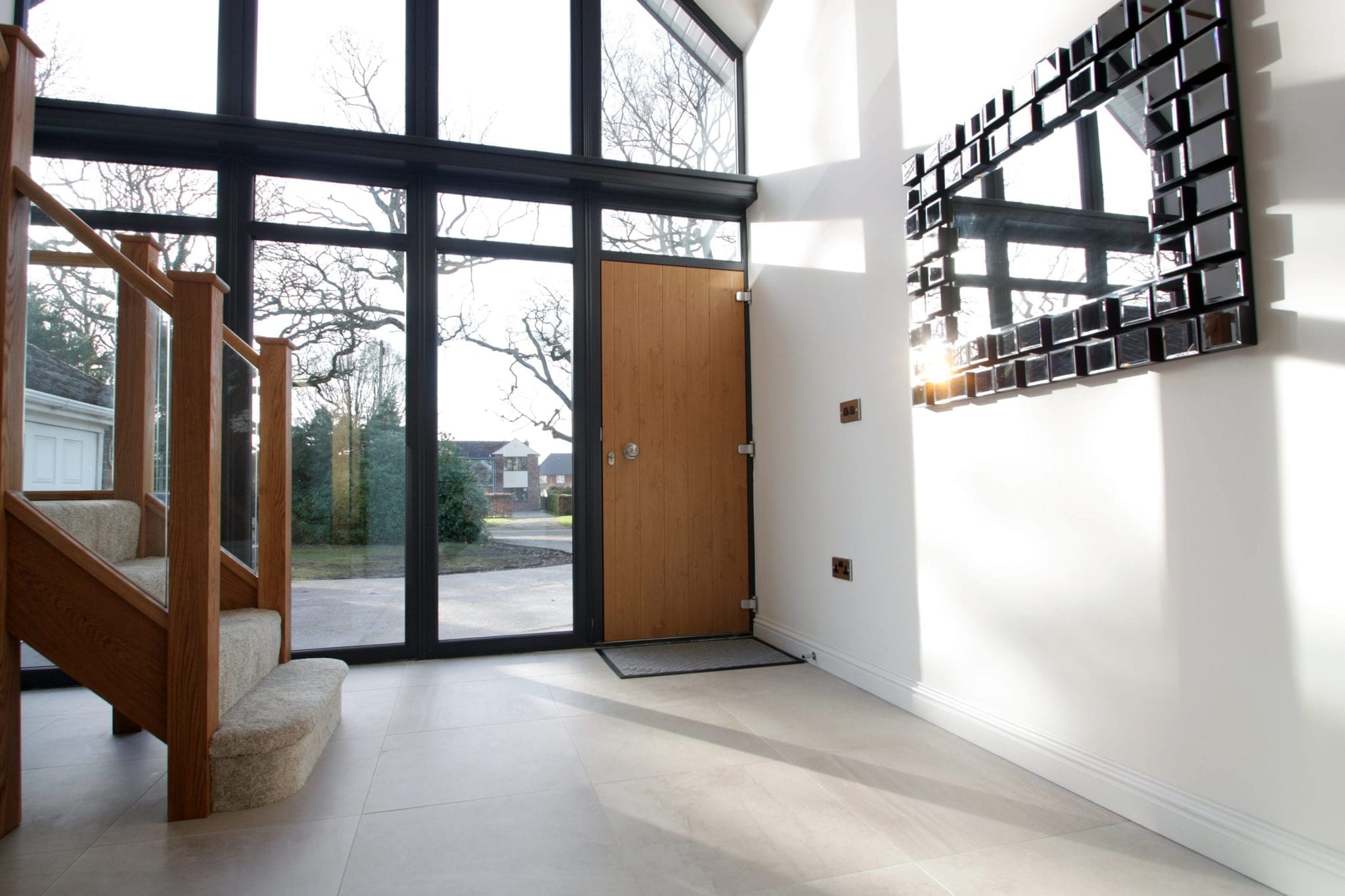 modern hallway interior with large glazed area