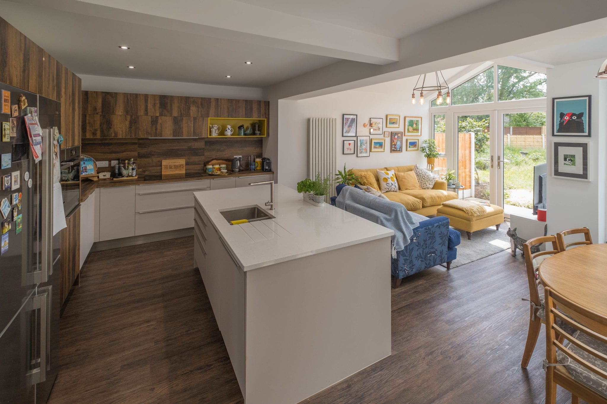 open plan kitchen and dining area