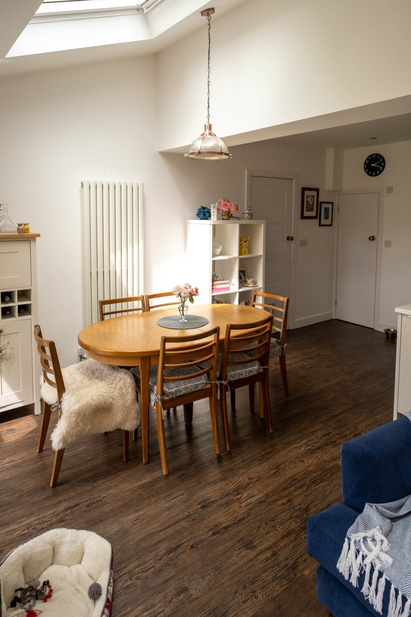 dining area with skylight