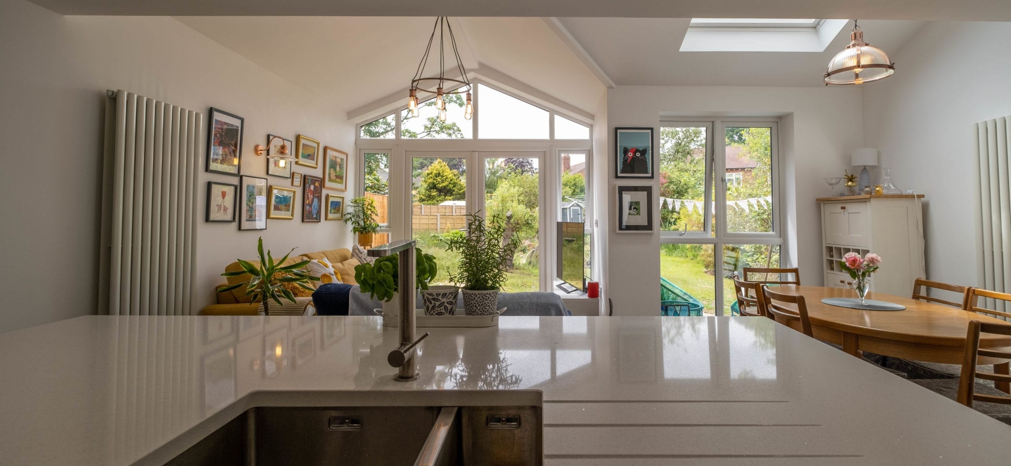 open plan kitchen, dining and living space