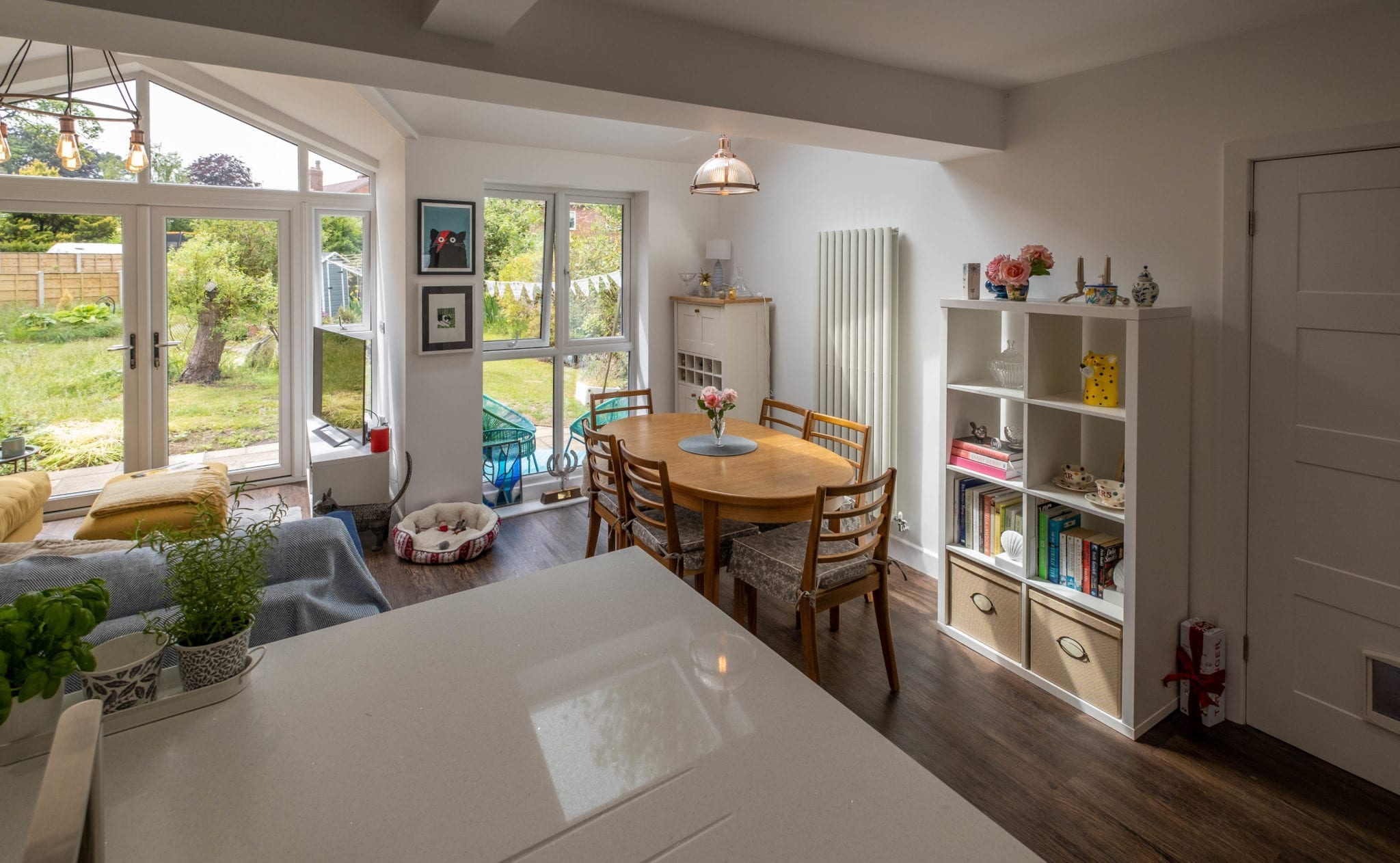 open plan kitchen, dining and living space