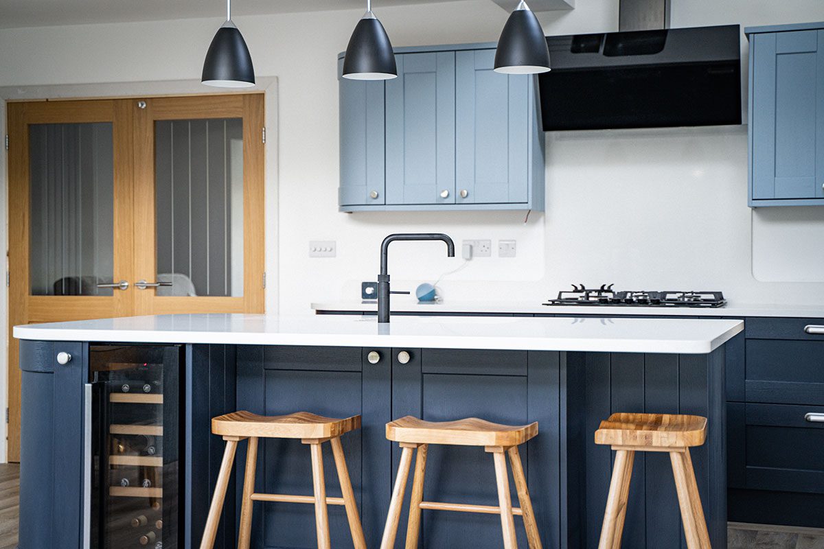 modern blue shaker style kitchen